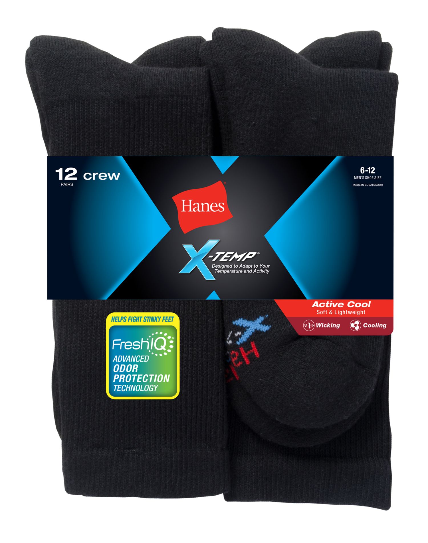 Hanes Mens FreshIQ X Temp Active Cool Big And Tall Crew Socks Pack Apparel Direct