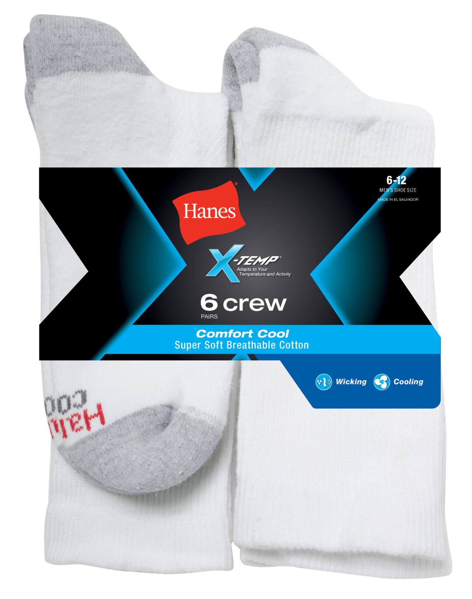Hanes Mens FreshIQ X Temp Comfort Cool Crew Socks Pack Apparel Direct Distributor
