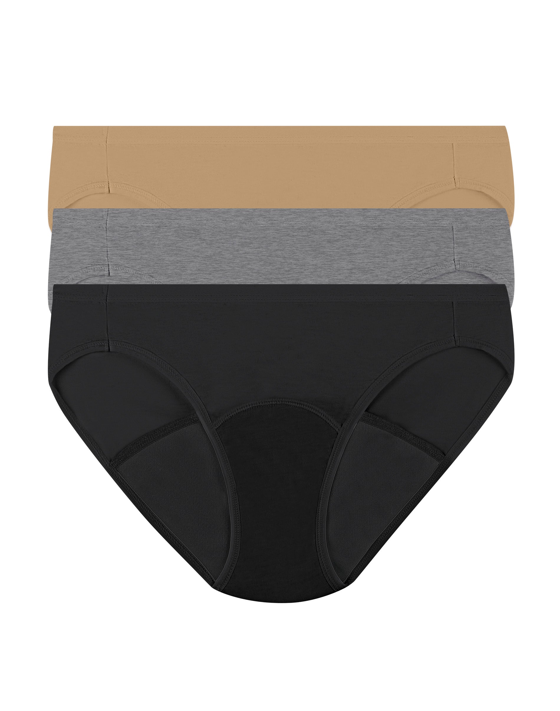 Hanes Comfort, Period. Women's Brief Underwear, Light Leaks, Black, 3-Pack  6 