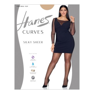 Hanes Womens Curves Silky Sheer Control Top Legwear