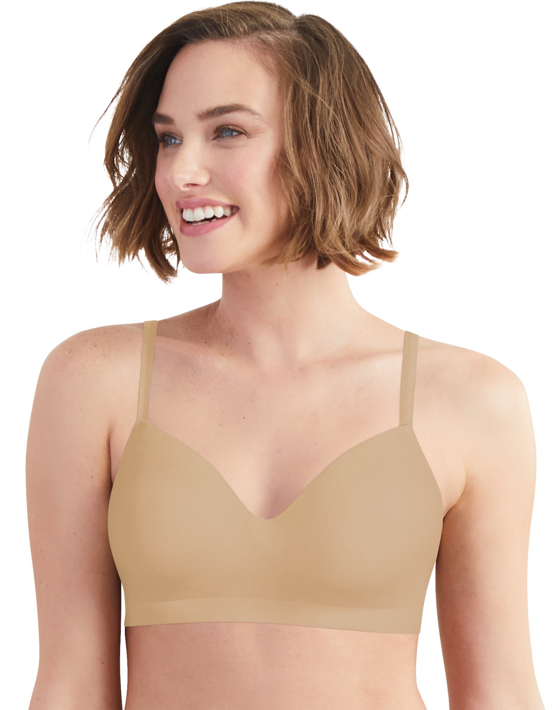 Hanes SmoothTec Women's Wireless Bra, ComfortFlex Fit Nude Embellished M
