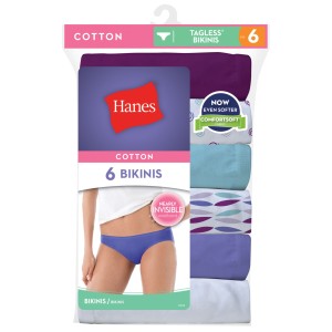 Hanes Womens Cool Comfort No Ride Up Cotton Bikini 6-Pack