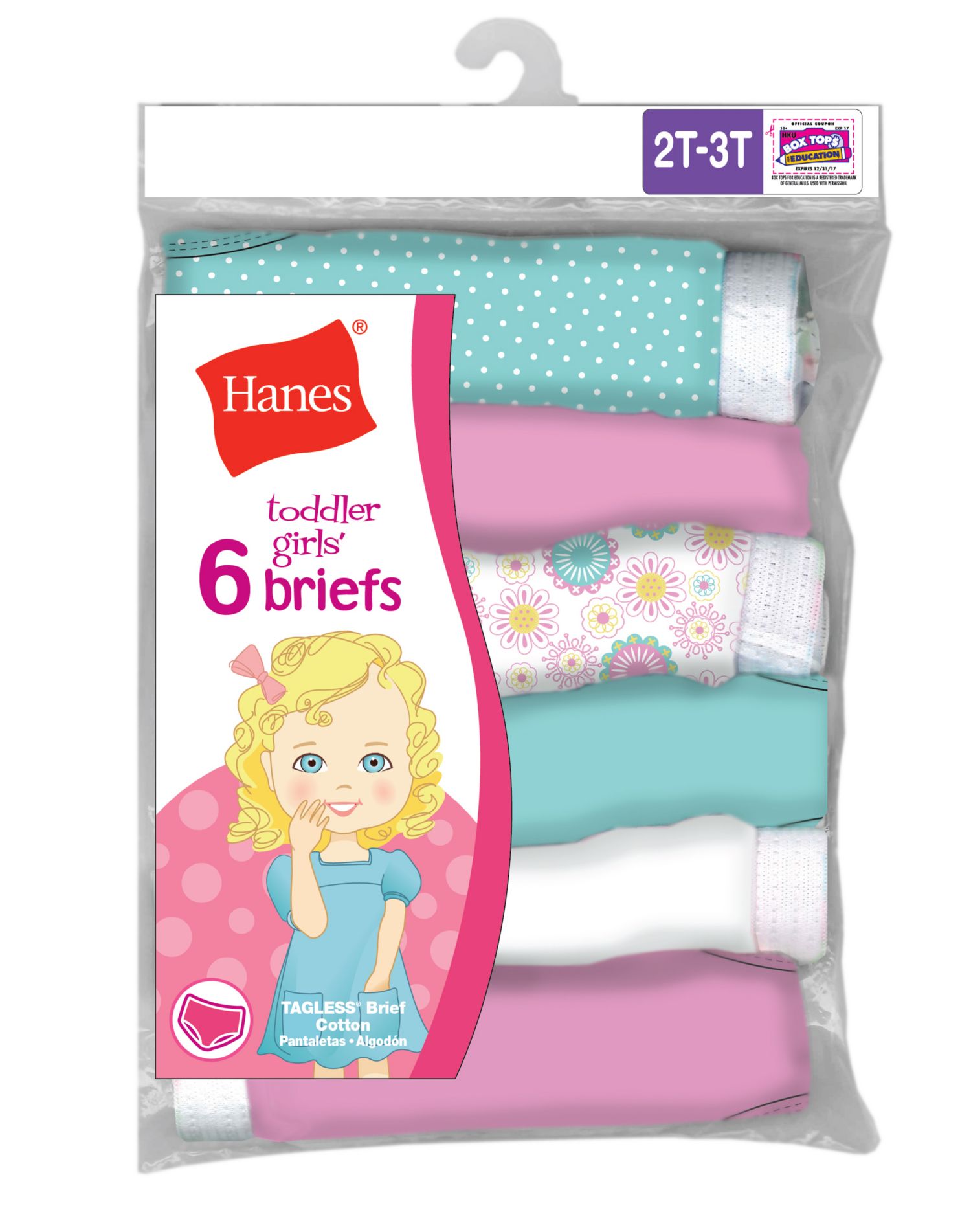  Hanes Girls' Toddler 6-Pack Brief, Assorted, 2-3