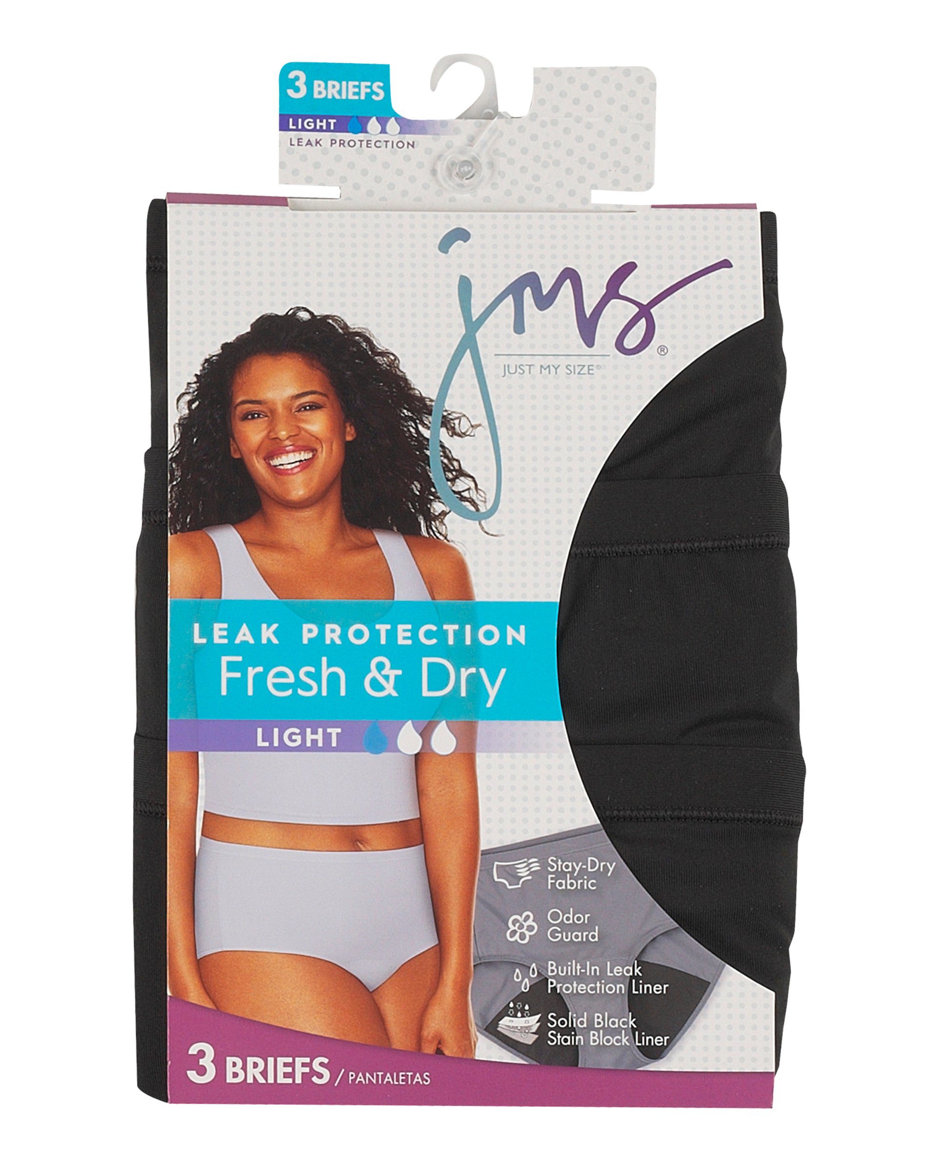 JMS Womens Fresh & Dry Light Period Underwear All Black Brief 3-Pack -  Apparel Direct Distributor