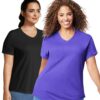 JMS Womens Cotton Jersey V-Neck Short Sleeve T-Shirt, 2 Pack