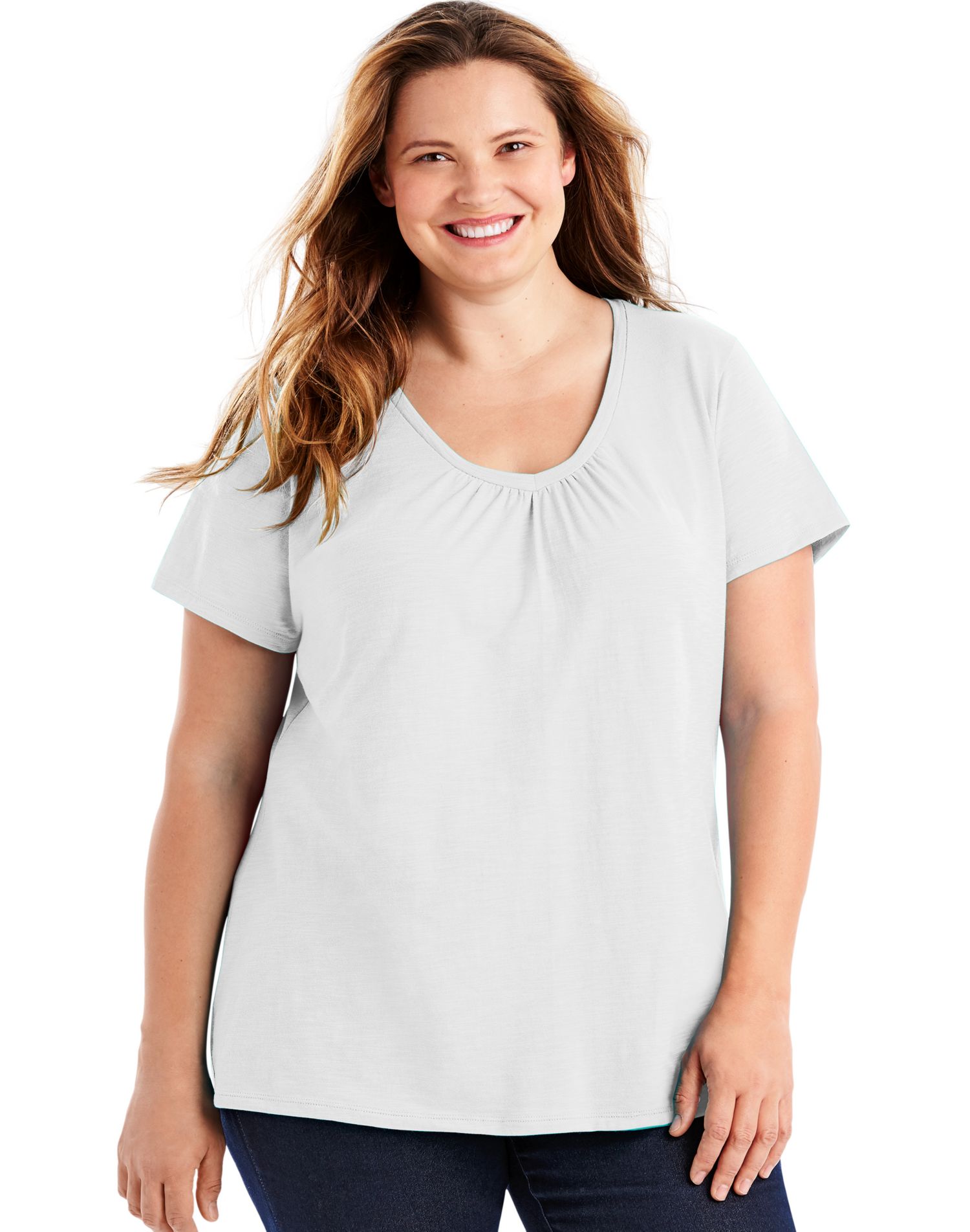 Hanes Women's Shirts, Slub Cotton Shirred V-Neck Tee, Cotton T