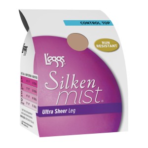 Leggs Womens Silken Mist Ultra Sheer With Run Resist Technology, Control Top Sheer Toe Pantyhose, 1-Pack