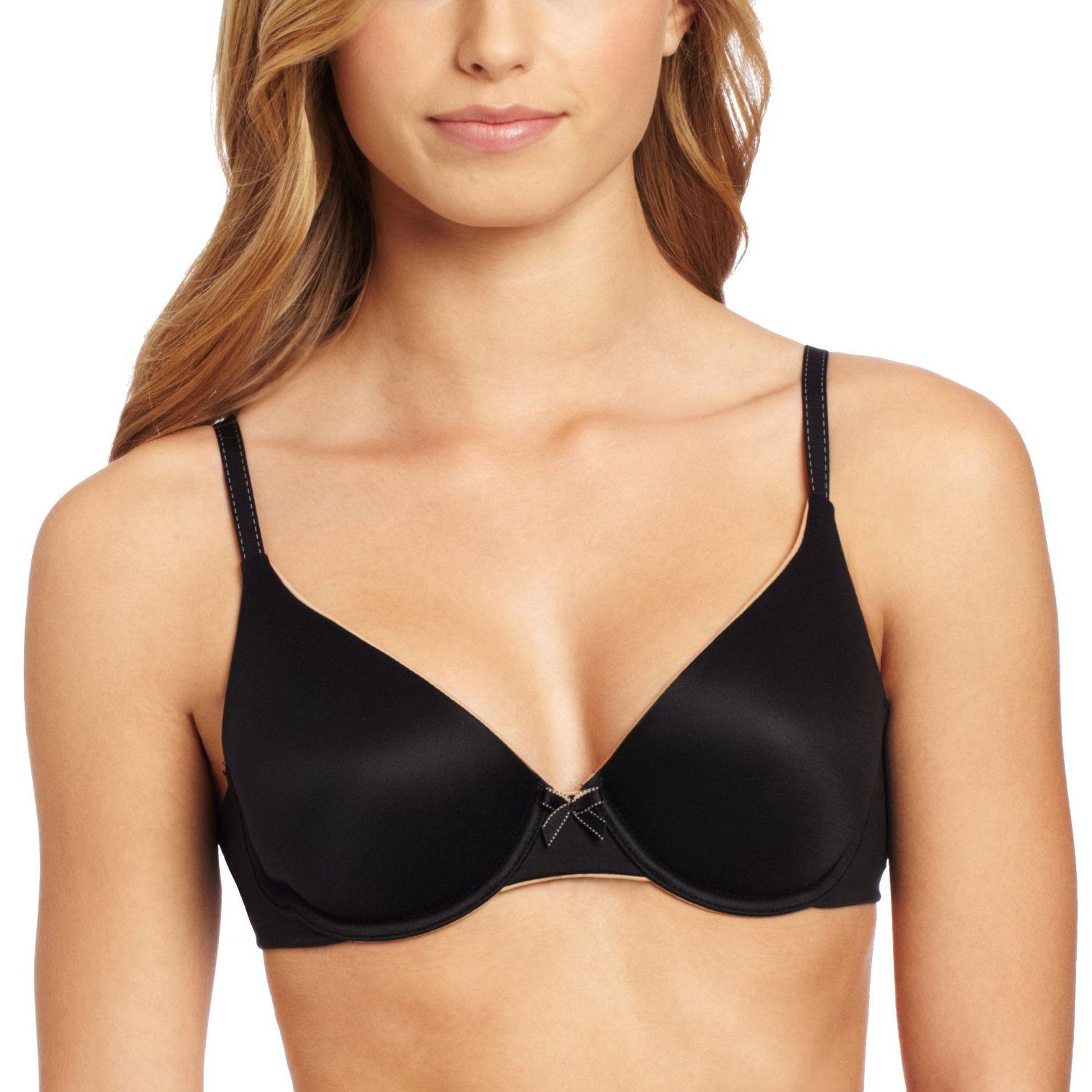Maidenform Comfort Devotion Extra Coverage Lace Shaping Underwire Bra 9404  In Black With Body Beige Stitching