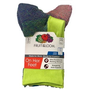 Fruit Of The Loom Womens 3-Pack On Her Feet Crew Comfort Socks