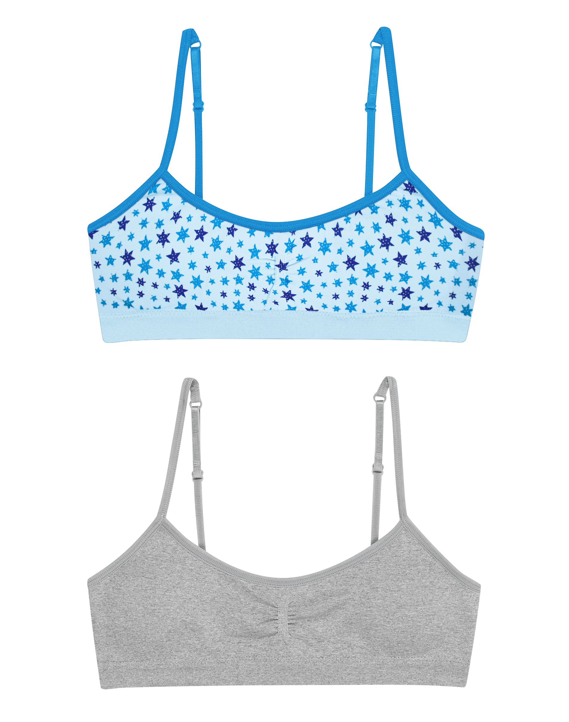 Hanes Girls' Cozy Seamless Wirefree Pullover Bra 2-Pack Heather Grey/Blue  Spearmint XL 
