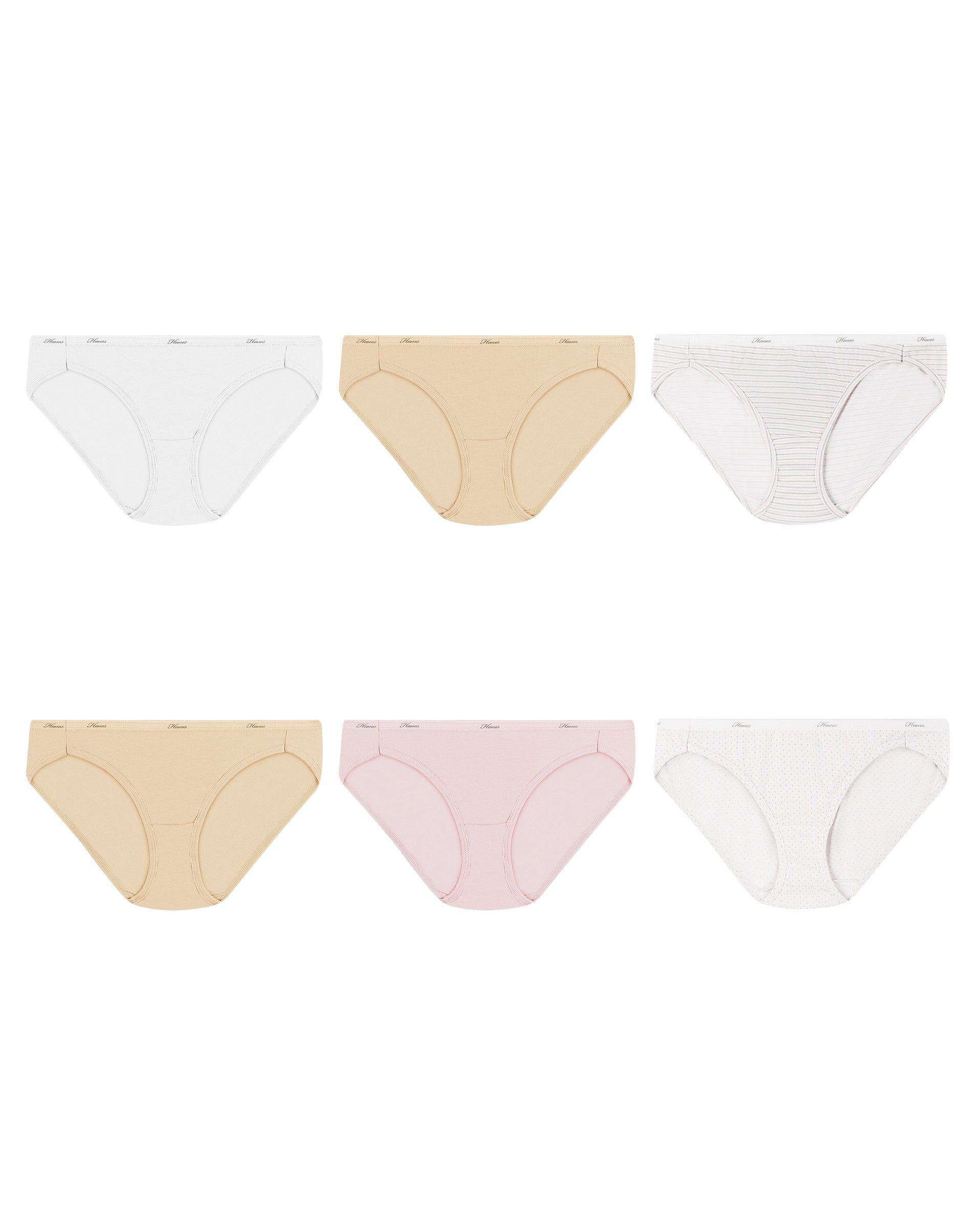 Hanes Women's 6Pack 100% Cotton BIKINI Underwear Ladies Panties, Assorted 6