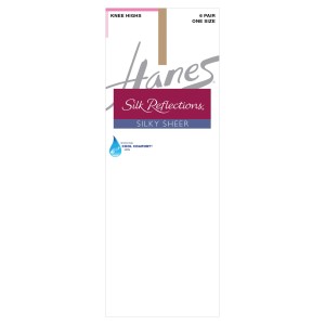 Hanes Womens Silk Reflections Knee Highs, Reinforced Toe 6-Pack