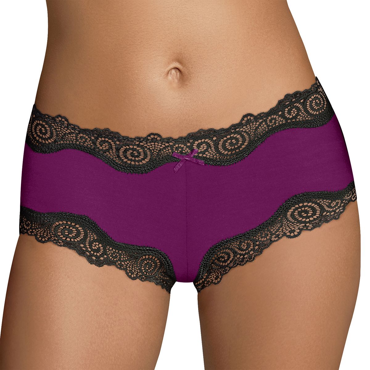 Maidenform Womens Cheeky Scalloped Lace Hipster, 9, Black/Rum