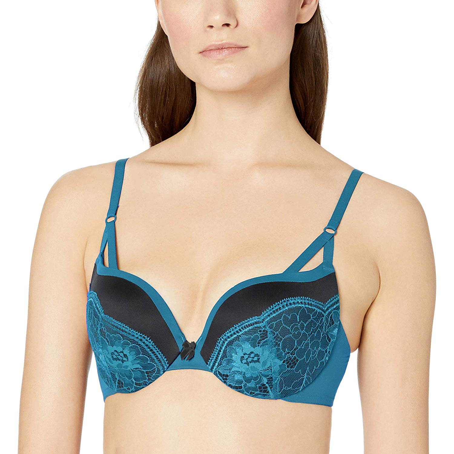 Maidenform Love the Lift Push Up & In Demi Bra White/Blue Whimsy 34A  Women's 