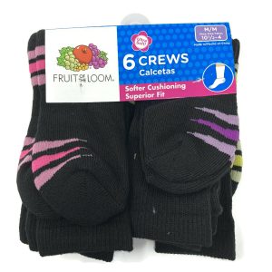 Fruit Of The Loom Girls Ultra Soft 6 Pack Crew Socks