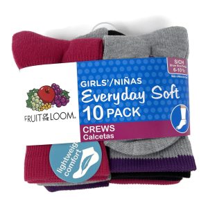 Fruit Of The Loom Girls Everyday Soft Crew Socks - 10-Pairs