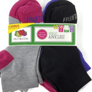 Fruit Of The Loom Girls Smooth 12-Pack Ankle Socks