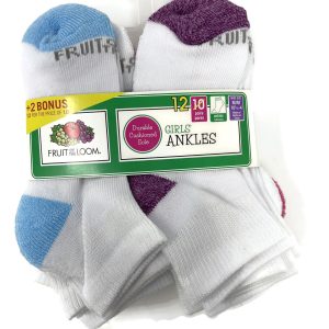 Fruit Of The Loom Girls 12 Pack Soft Cushioned Ankle Socks