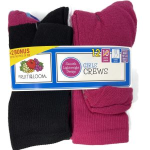 Fruit Of The Loom Girls 12-Pack Crew Socks