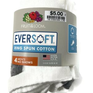 Fruit Of The Loom Mens Eversoft 4 Pack No Show Socks