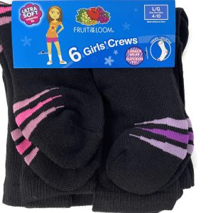 Fruit Of The Loom Girls Value Pack Crew Socks - 6 Pairs