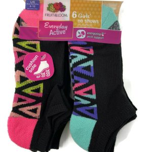 Fruit Of The Loom Girls 6 Pack Everyday Active No Show Socks