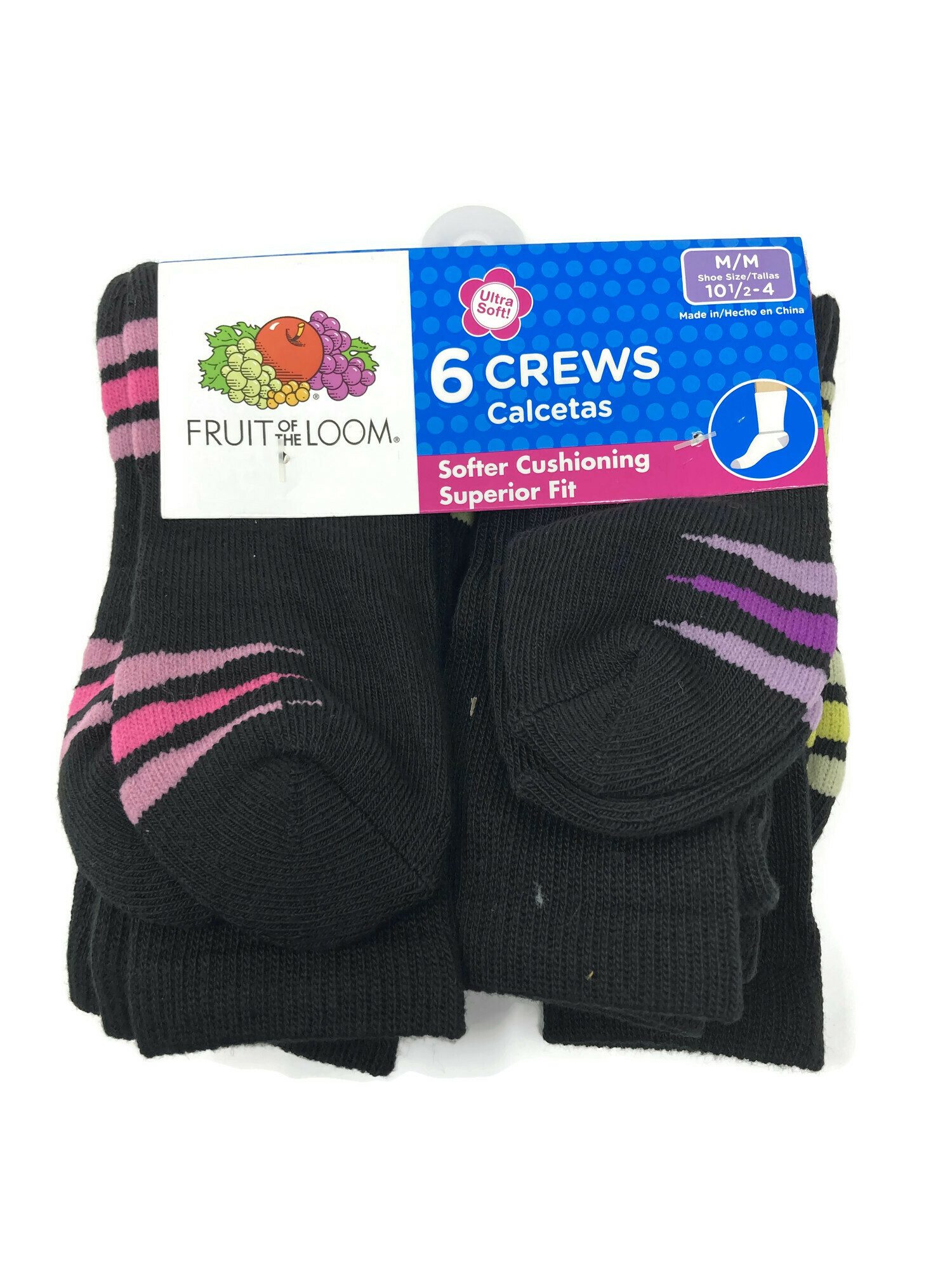 Fruit Of The Loom Girls Ultra Soft 6 Pack Crew Socks