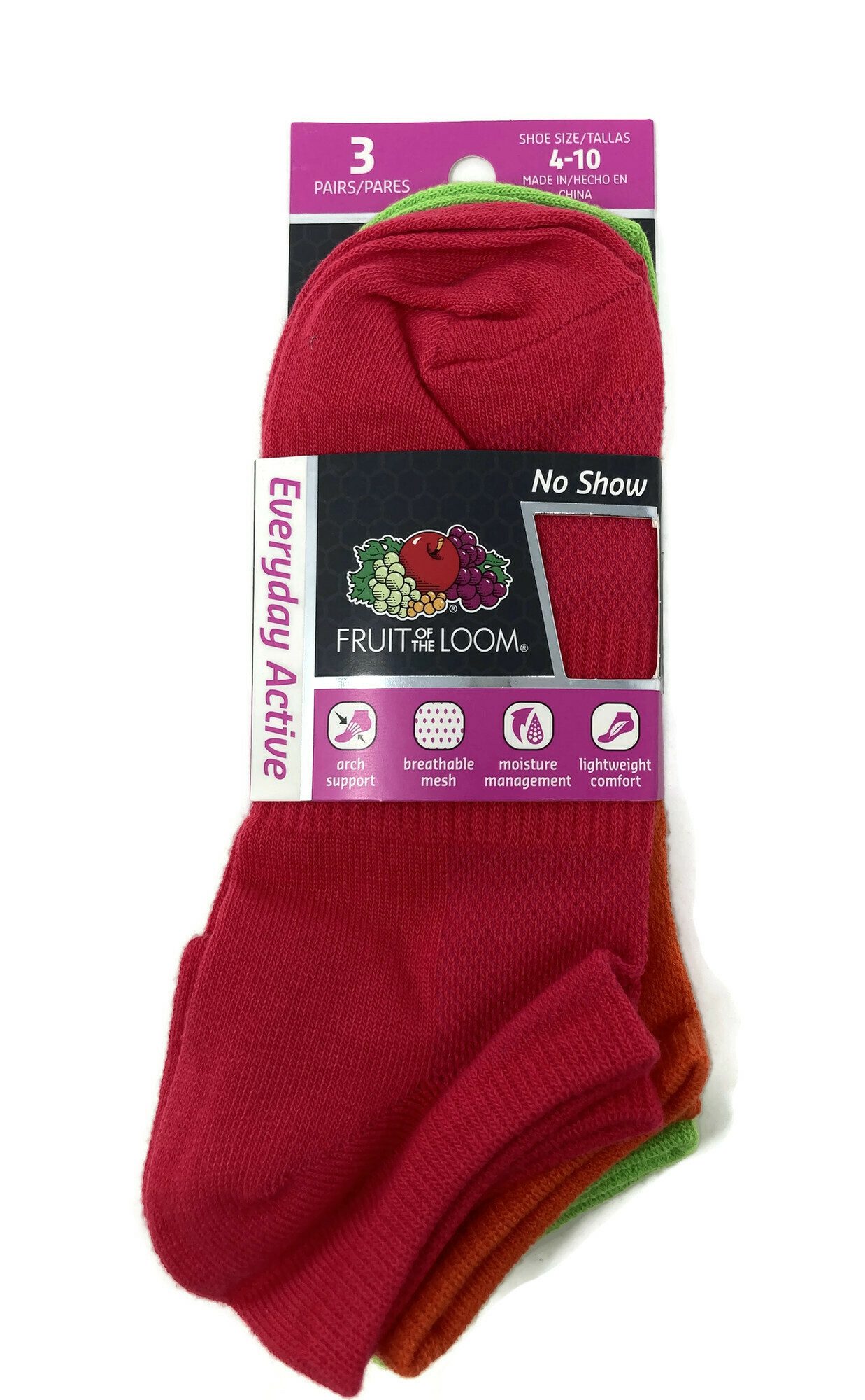 Fruit Of The Loom Womens Everyday Active 3 Pack No Show Socks