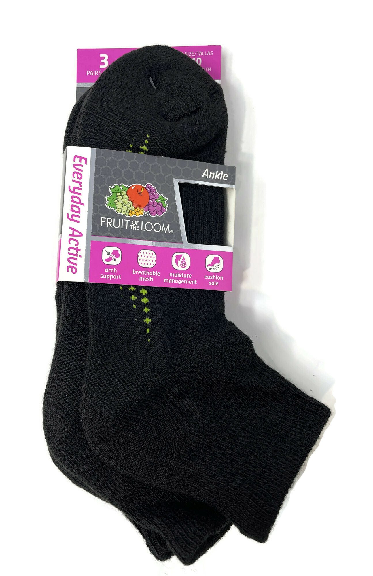 Fruit Of The Loom Womens Everyday Active Ankle Sock - 3-Pairs