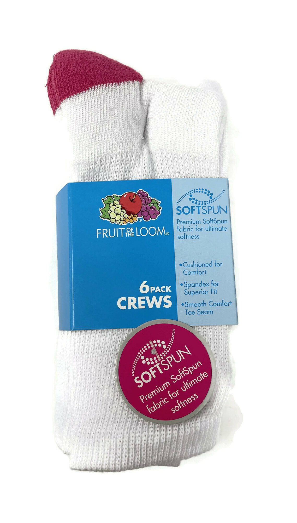 Fruit Of The Loom Womens 6 Pack SoftSpun Crew Socks