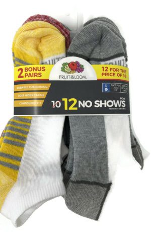 Fruit Of The Loom Boys 12 Pack No Show Socks