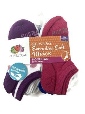 Fruit Of The Loom Girls Everyday Soft No Show Socks 10 Pair