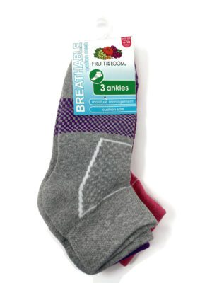 Fruit Of The Loom Womens Breathable 3 Pack Cotton Mesh Ankle Socks