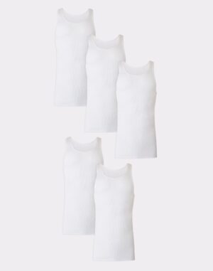 Hanes Ultimate Tall Men's White Tank Top Undershirt Pack, 100% Cotton, 5-Pack (Big & Tall Sizes)