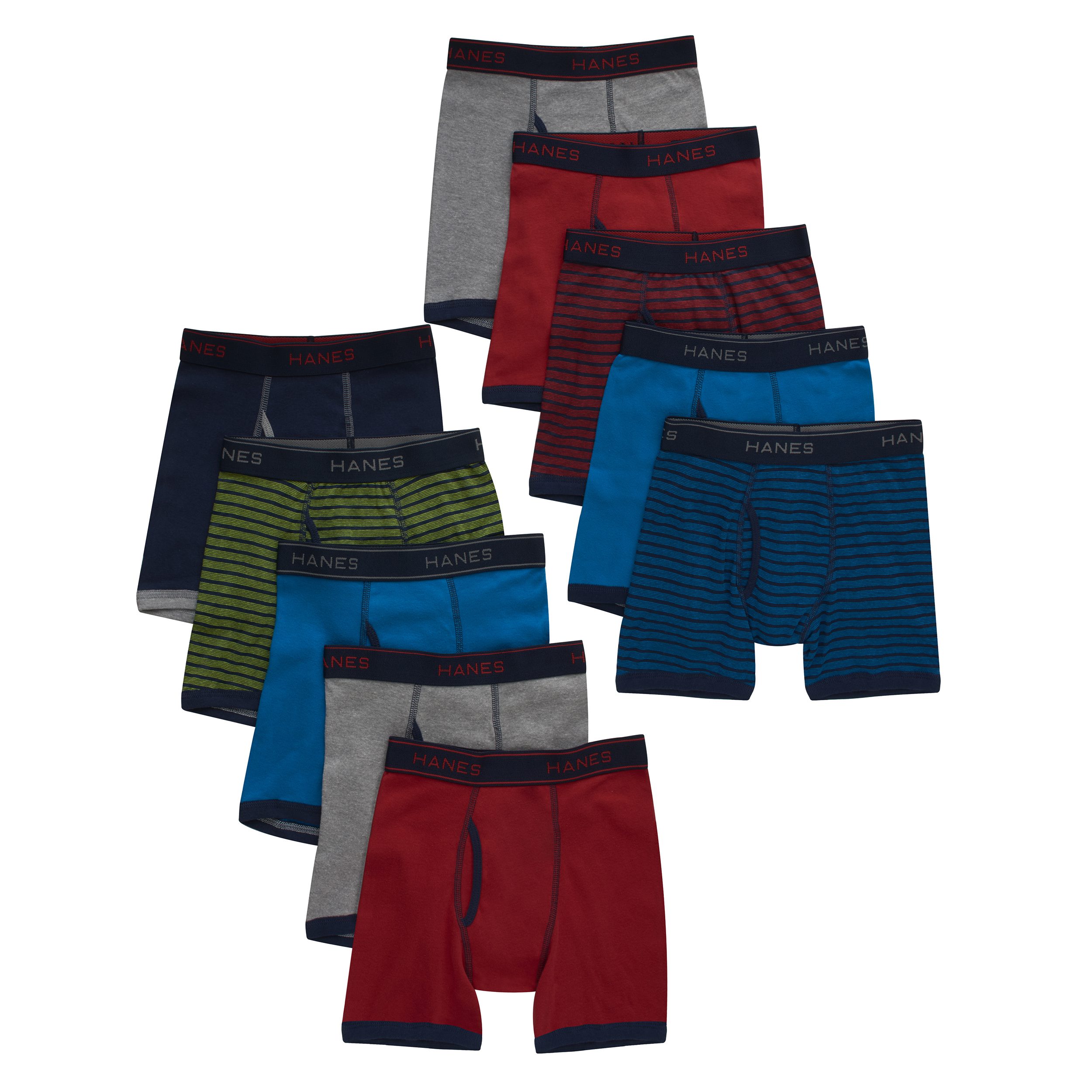 Hanes Boys Tagless ComfortFlex Waistband Boxer Brief Underwear, 10 Pack