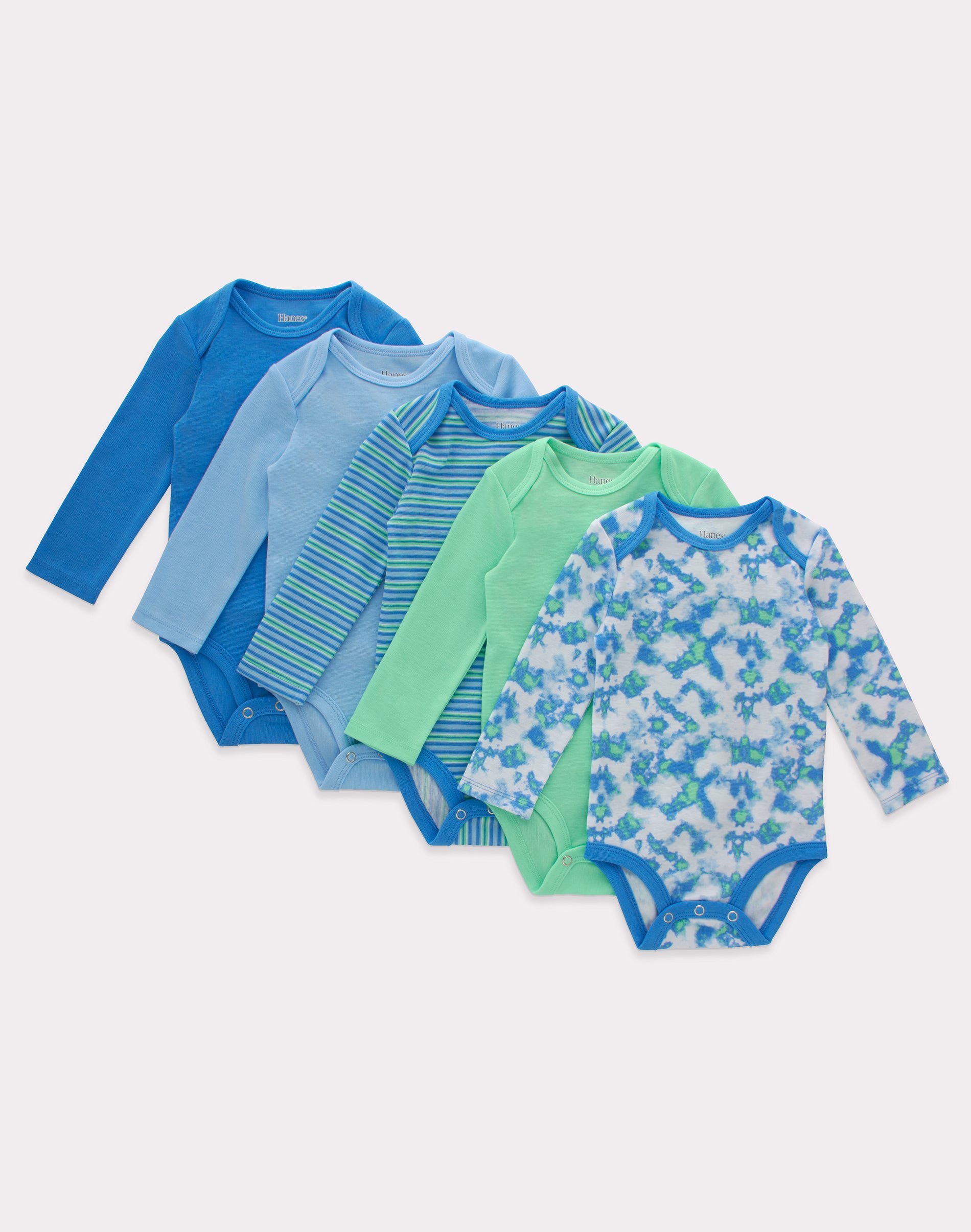Hanes Flexy Baby Knit Long Sleeve Bodysuits, 4-Way Stretch, Boys & Girls, 5-Pack