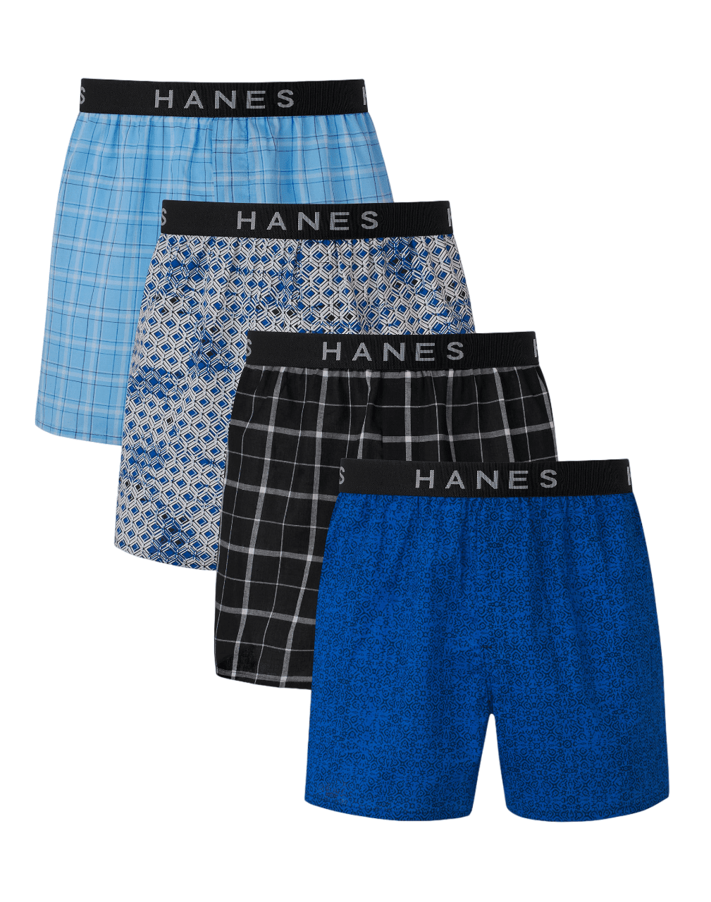 Hanes Mens Ultimate Big Woven Boxers Underwear Pack, Assorted Prints, 4-Pack (Big & Tall Sizes)
