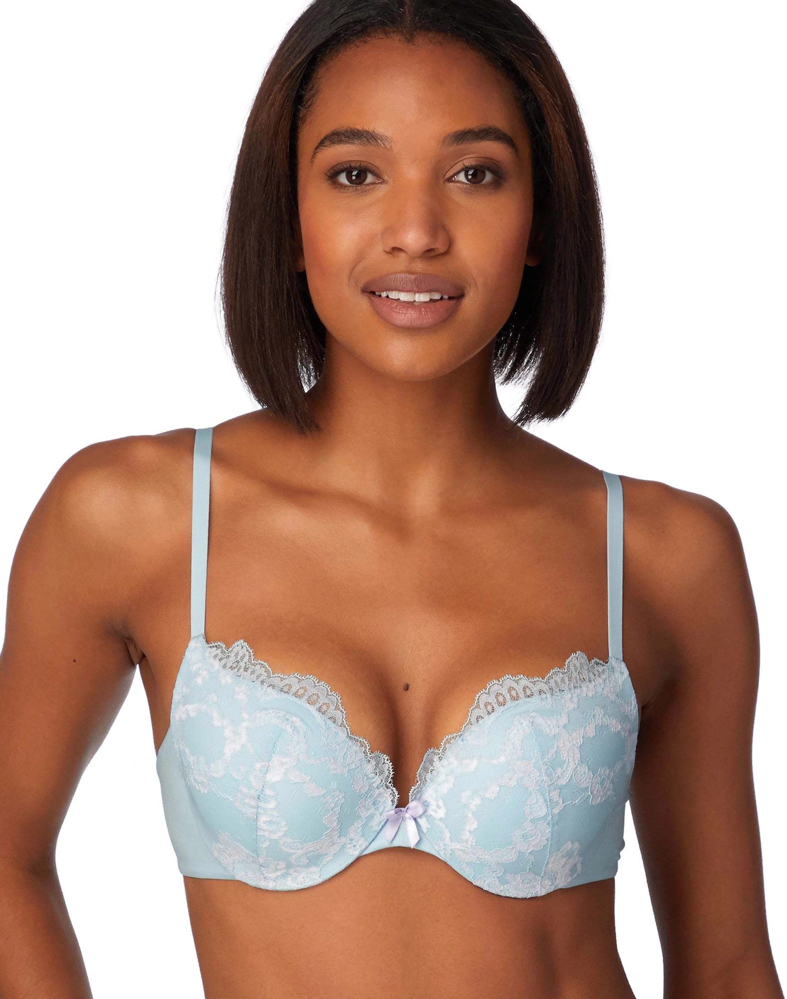 Maidenform Underwire Demi Bra, Best Push-Up Bra with Wonderbra Technology,  Smoothing Lace-Trim Bra with Push-Up Cups, White/Blue Whimsy, 32C at   Women's Clothing store
