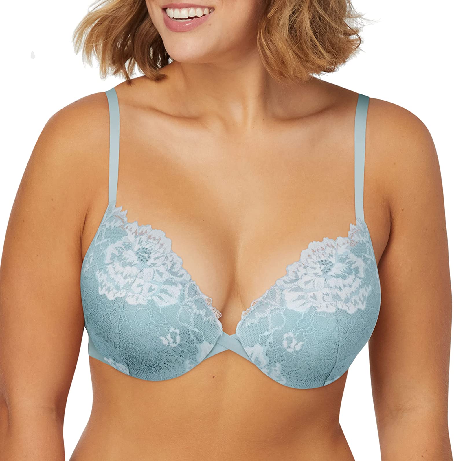 Maidenform Underwire Demi Bra, Best Push-Up Bra with Wonderbra Technology,  Smoothing Lace-Trim Bra with Push-Up Cups, White/Blue Whimsy, 32C :  Maidenform: : Clothing, Shoes & Accessories