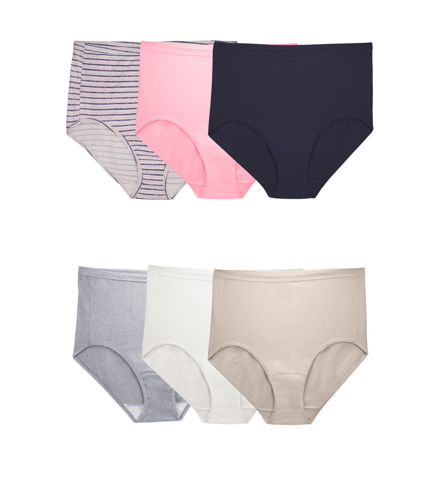 Women's Plus Fit for Me® Comfort Covered Cotton Brief Panty, Assorted 6 Pack