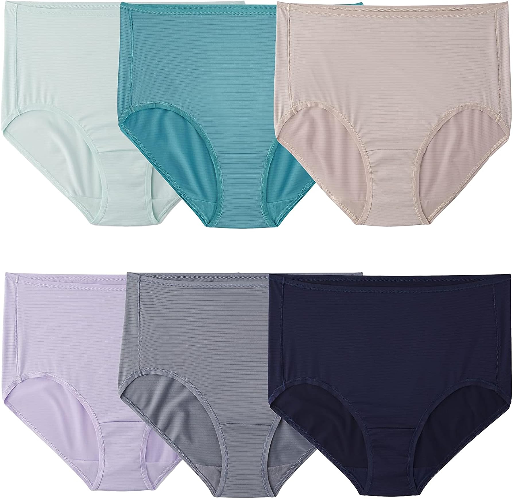 Women's Plus Fit for Me® Breathable Cooling Stripes Brief Panty, Assorted 6 Pack