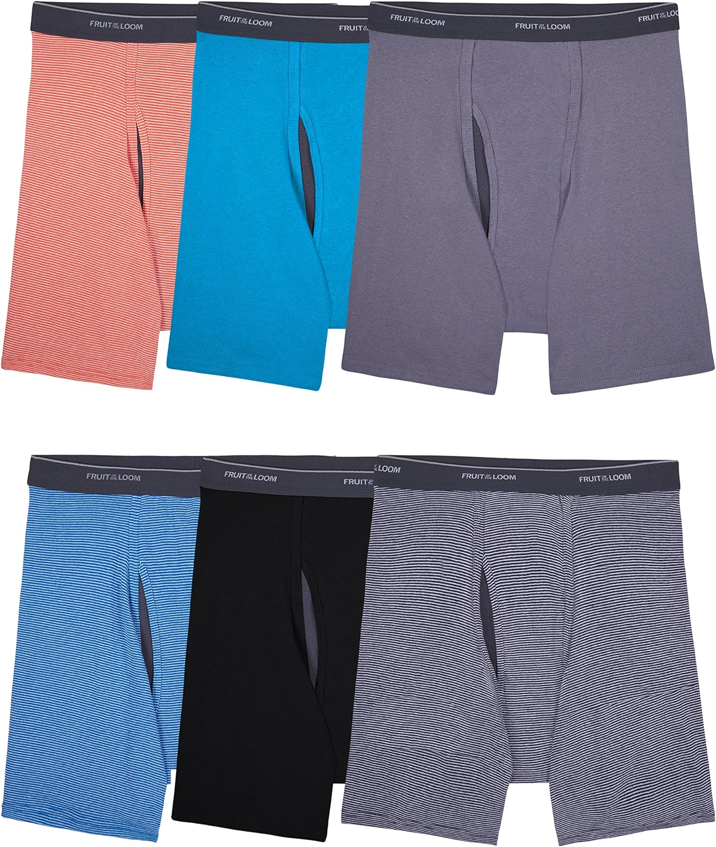 Men's Eversoft® CoolZone® Fly Boxer Briefs, Extended Sizes Assorted Stripe and Solid 6 Pack