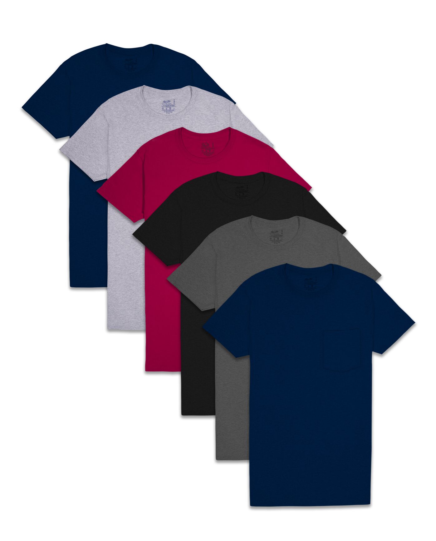 Men's Short Sleeve Fashion Pocket T-Shirt, Extended Sizes Assorted 6 Pack