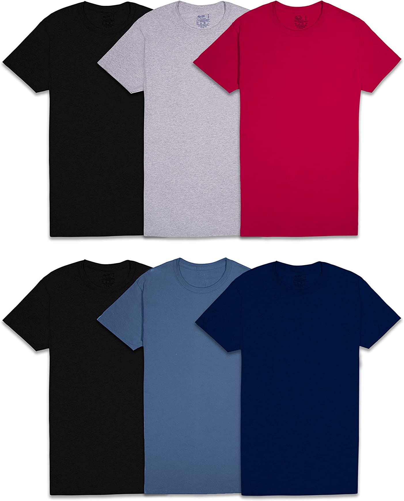 Men's Short Sleeve Crew T-Shirt, Extended Sizes Assorted 6 Pack