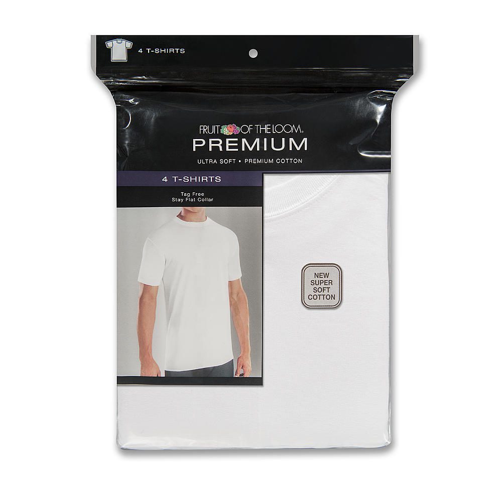 Fruit of the Loom Men's Premium Undershirt, White 4 Pack