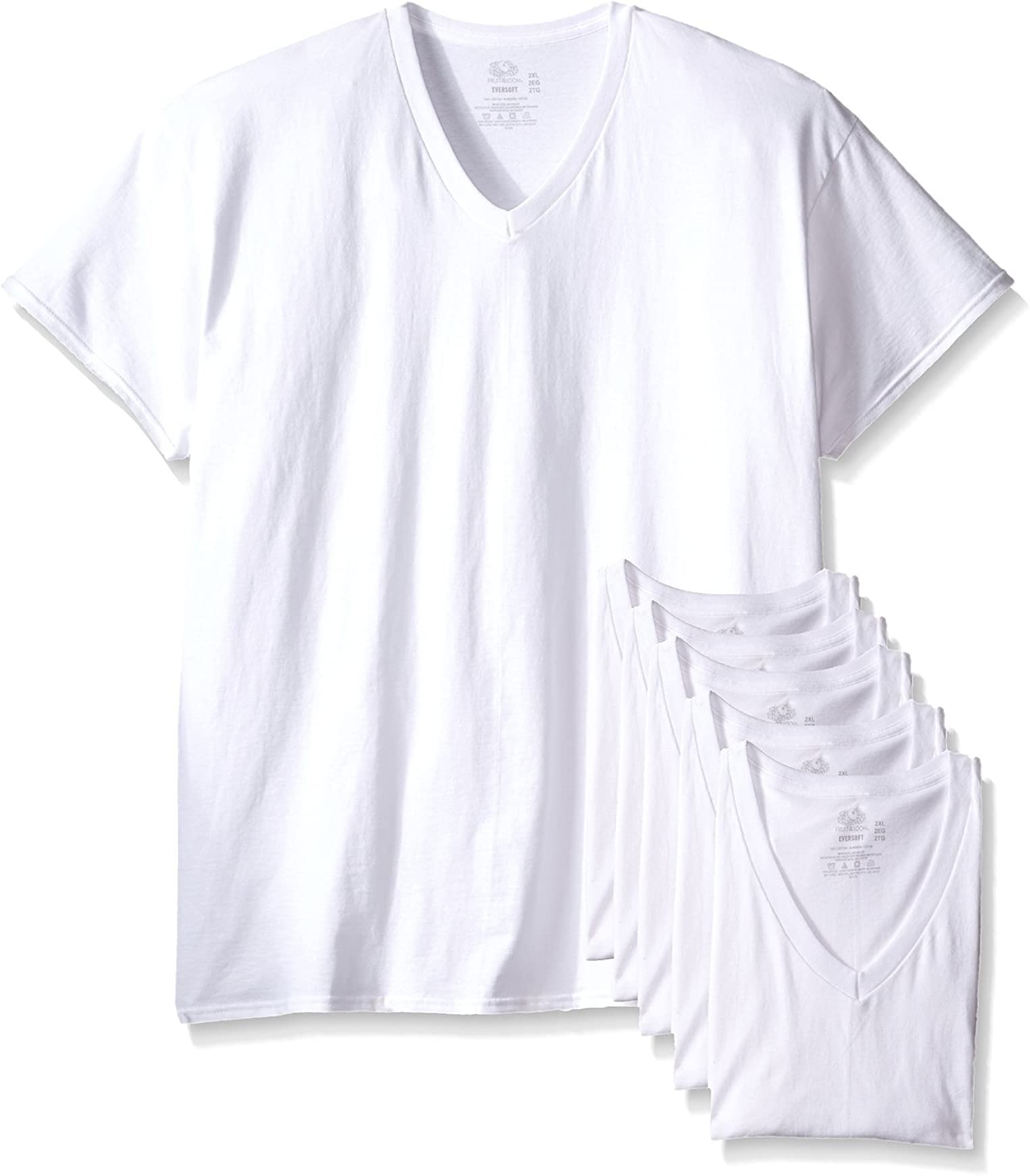 Men's Short Sleeve V-neck T-Shirt, White 6 Pack