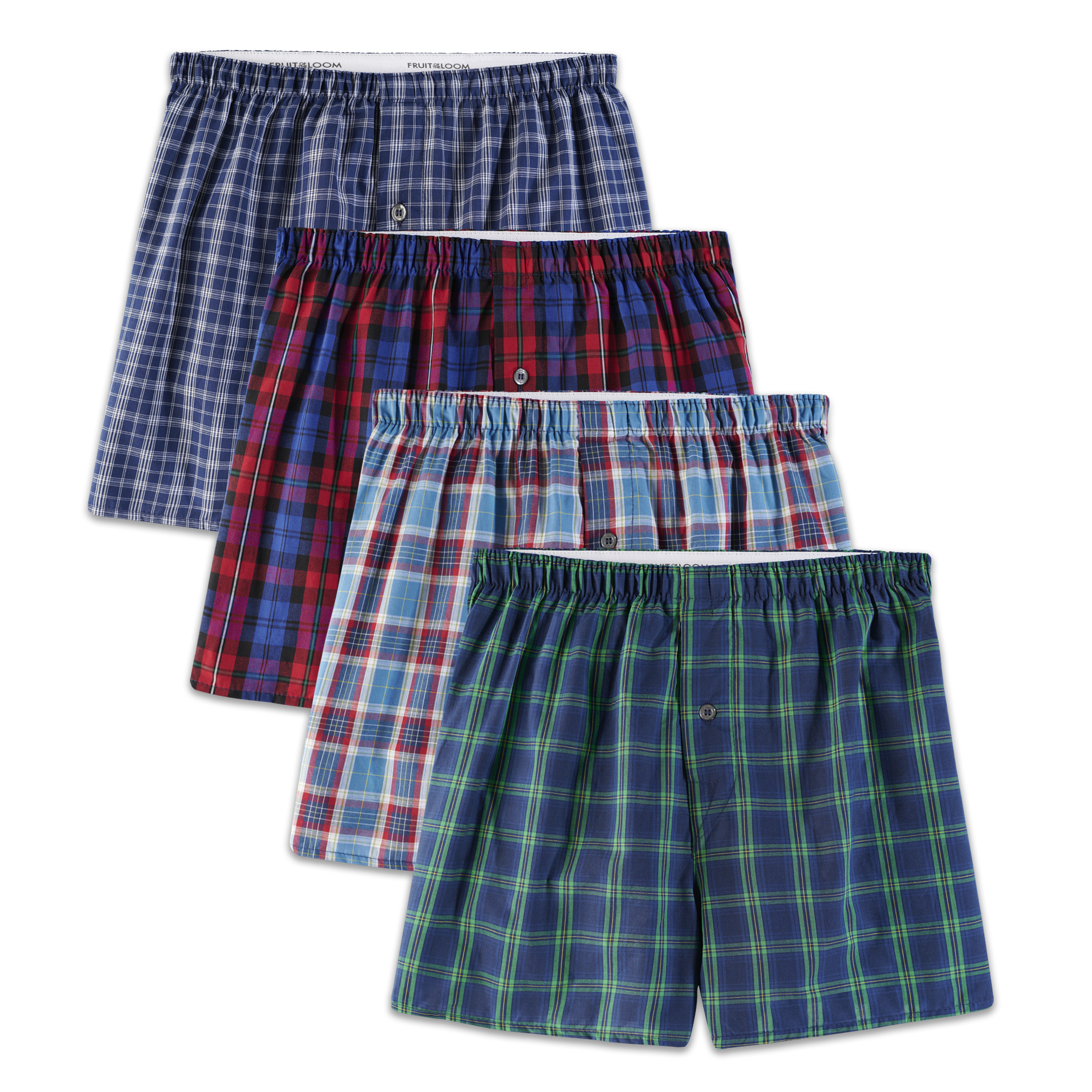 Fruit of the Loom Men's Premium Woven Plaid Boxers, Assorted 4 Pack