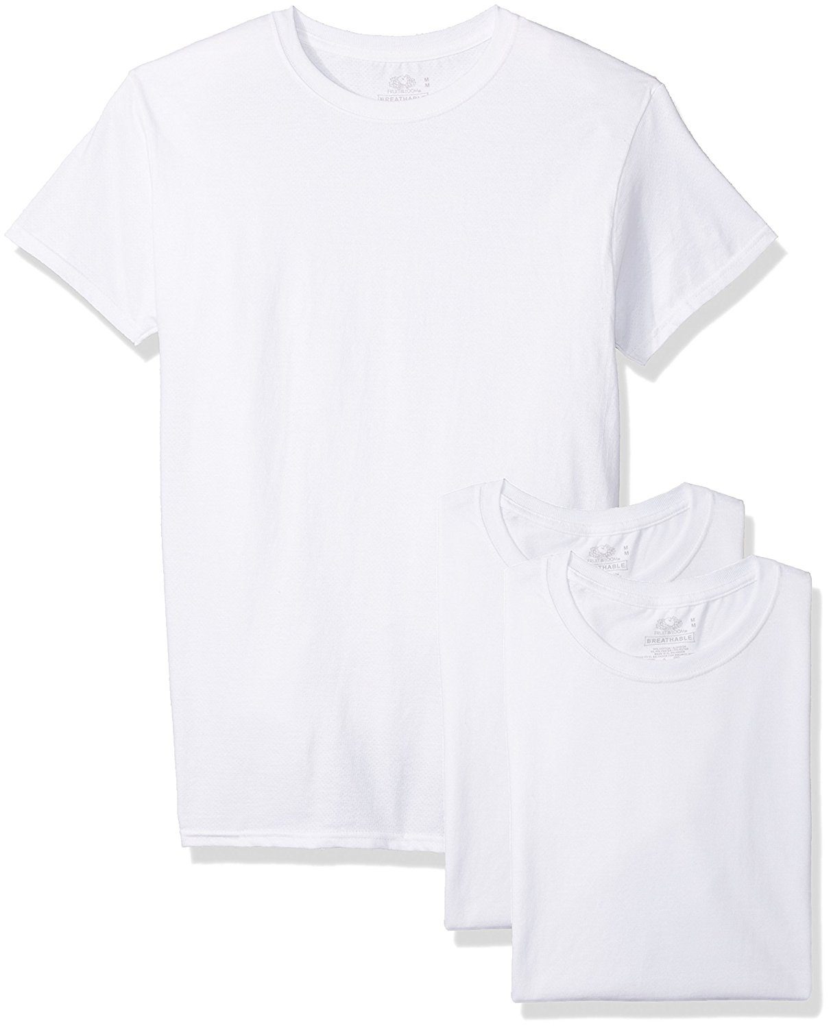 Men's Short Sleeve Breathable Cotton Crew T-Shirt, White 3 Pack