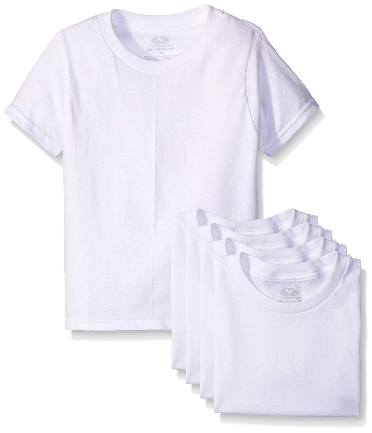 Boys' Crew Neck T-Shirt, White 5 Pack