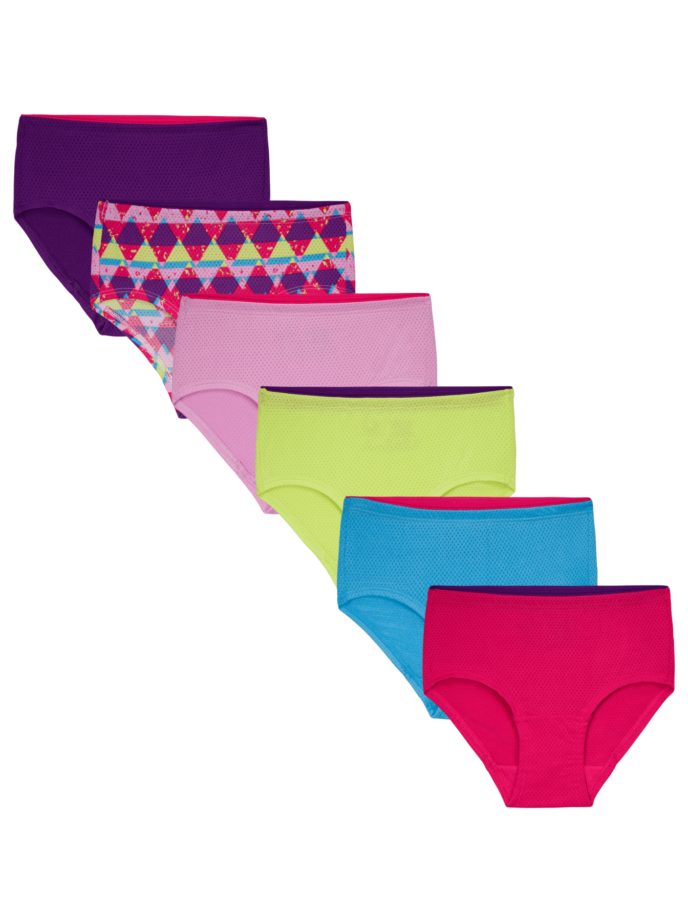 Girls' Breathable Micro-Mesh Brief Underwear, Assorted 6 Pack